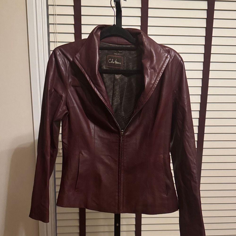 Cole Haan Rich Burgundy Lambskin Jacket - Size 6